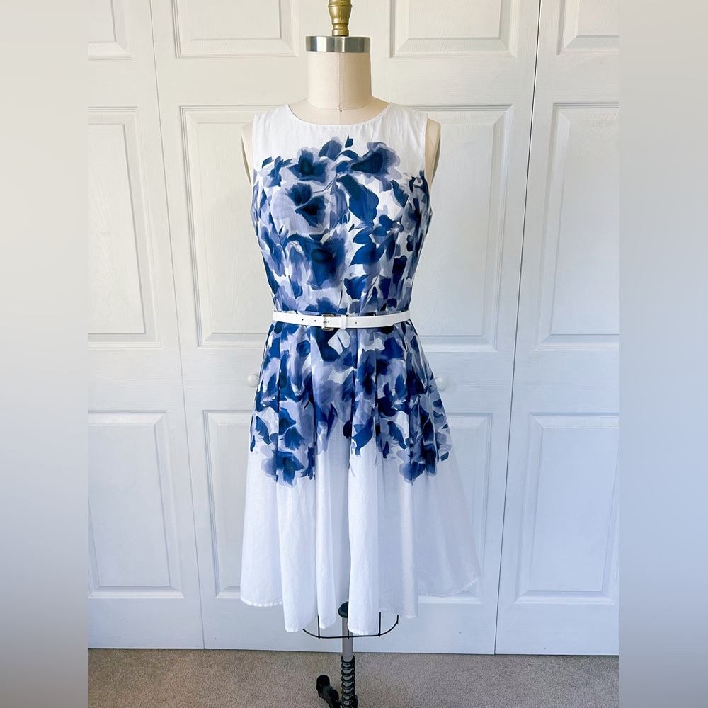 Tommy Hilfiger A-Line Blue Floral Printed Midi Dress